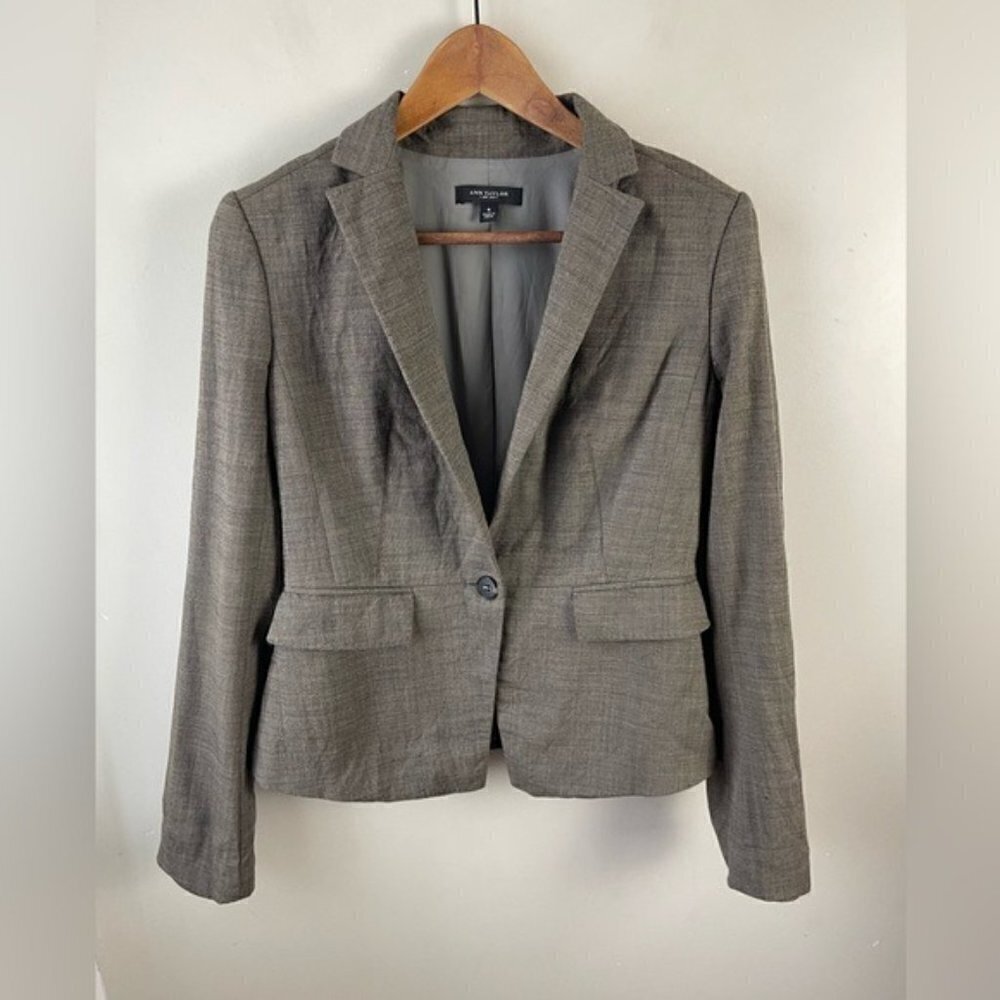 Ann Taylor Virgin Wool Blend One Button Blazer brown/green Size 4